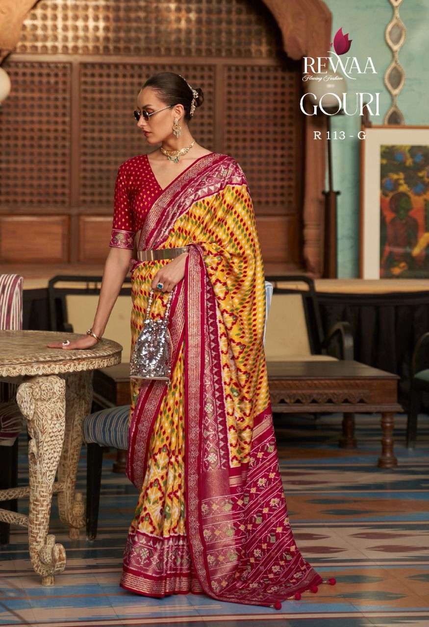 rewaa patola 113 color R113-A TO R113-G series patola sarees exports 