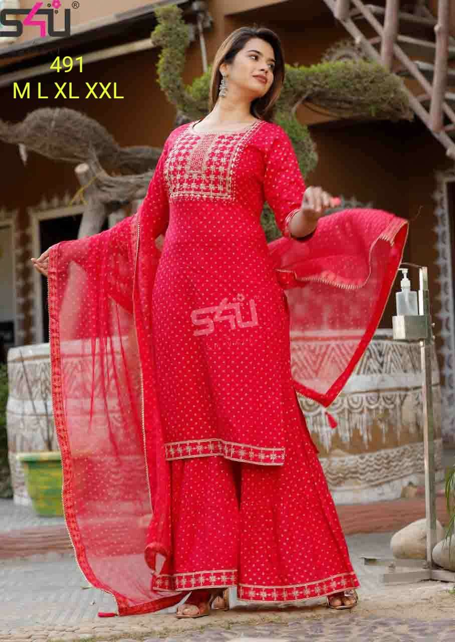 s4u 491 design fancy combo set of kurti with bottom and dupatta 