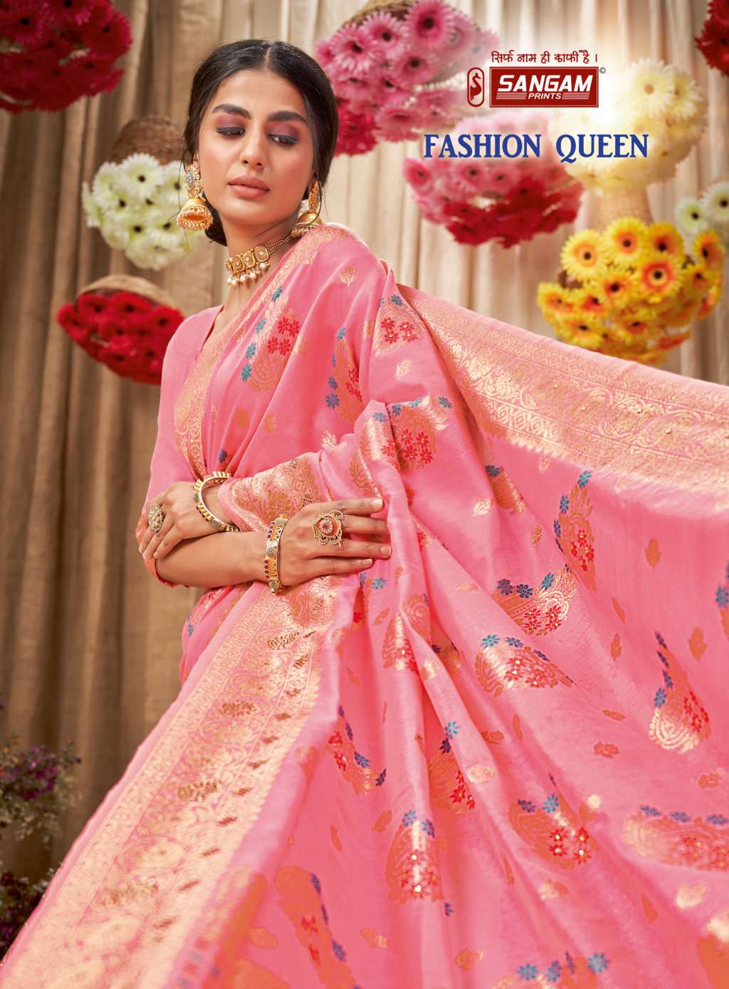 sangam prints fashion queen cotton siroski work saris wholesaler