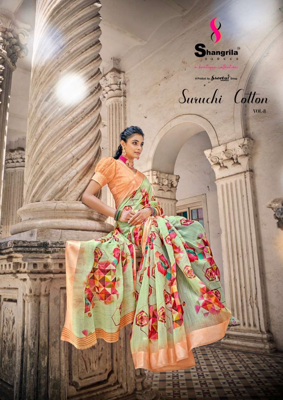 shangrila New Suruchi Cotton vol 8 cottton linen printed daily wear fancy sarees