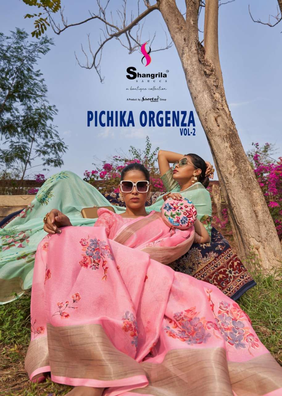 Shangrila pichika orgenza floral printed sarees at krishna creation