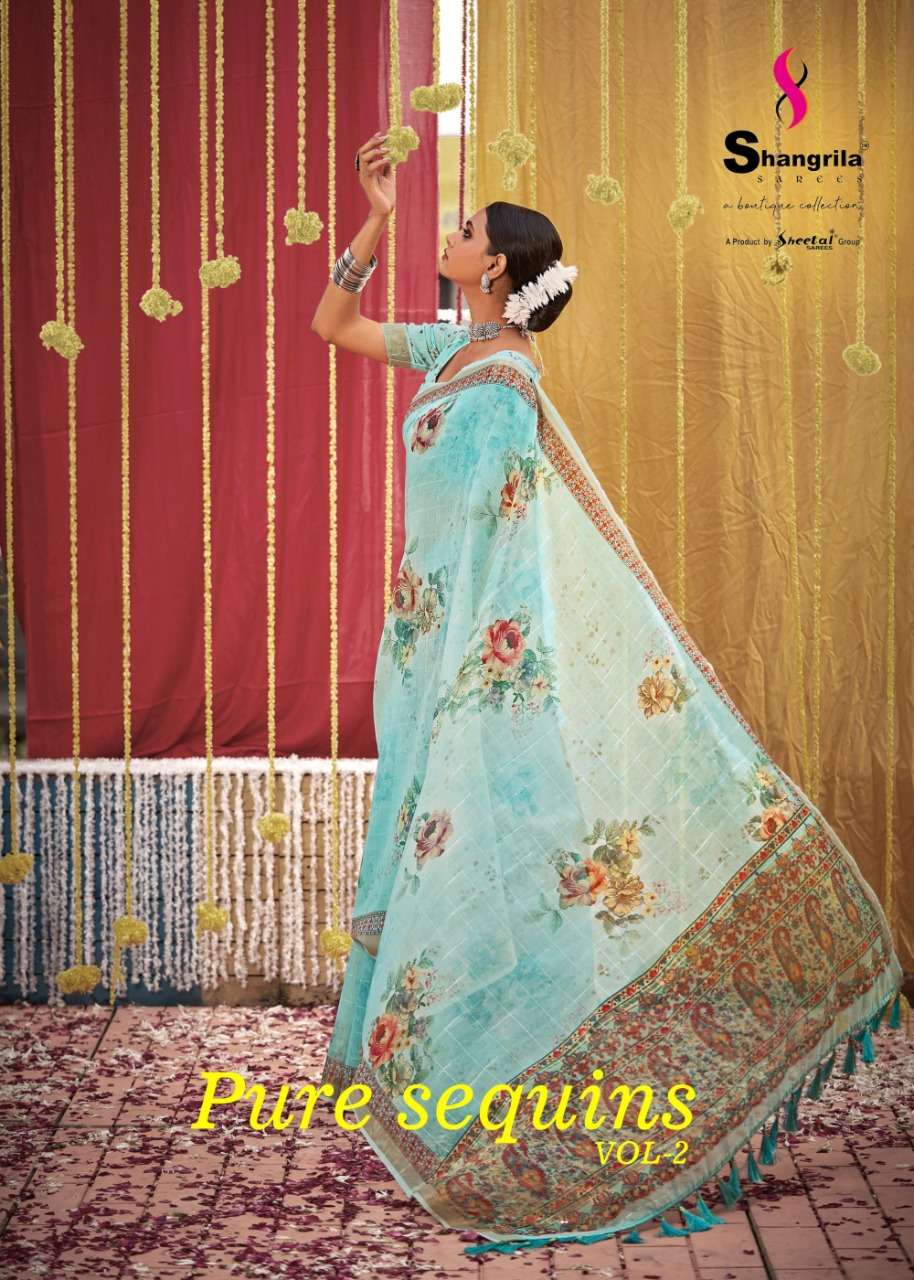 shangrila Pure Sequins Linen vol 2 linen weaving digital printed traditional wear sarees exporter