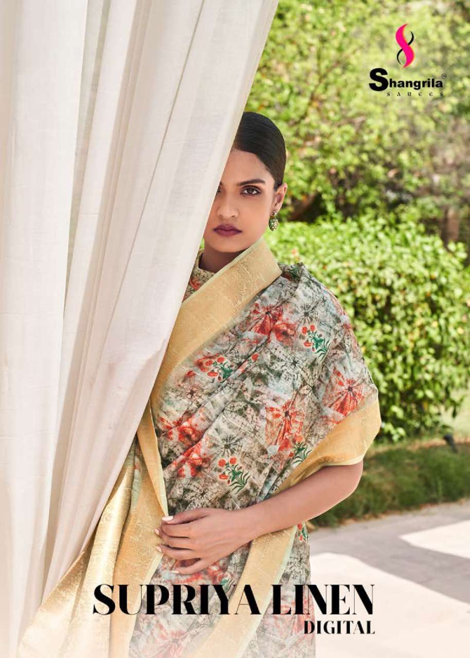 Shangrila supriya linen digital fancy sarees collection