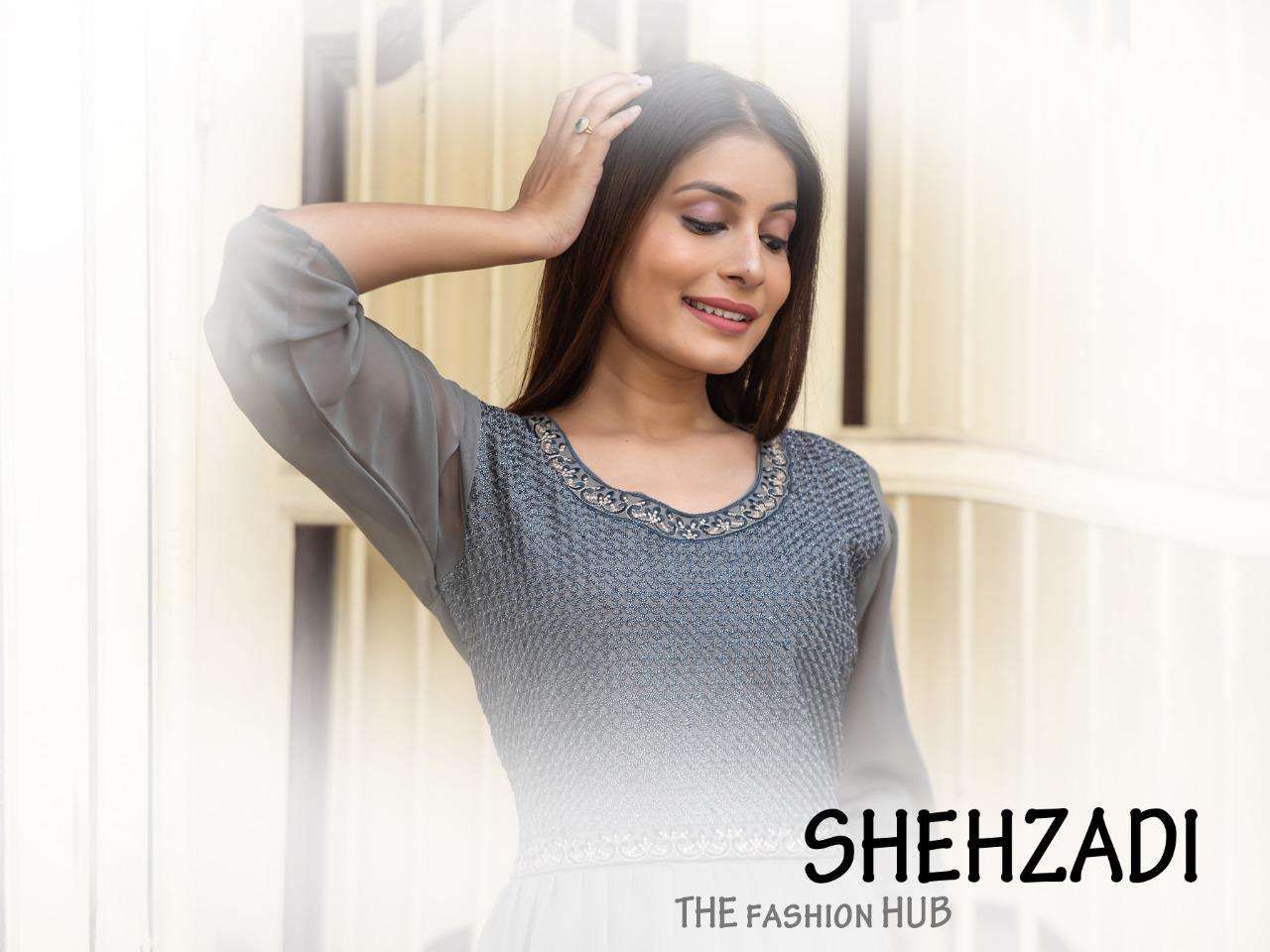 SHEHZADI HEAVY Georgette frock style embroidery jari work LONG KURTI CATALOG WHOLESALER BEST RATE