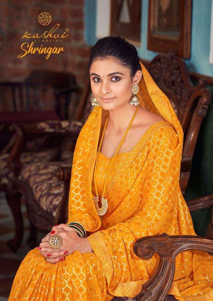 shringar by kashvi alfino foil printed saree supplier in surat