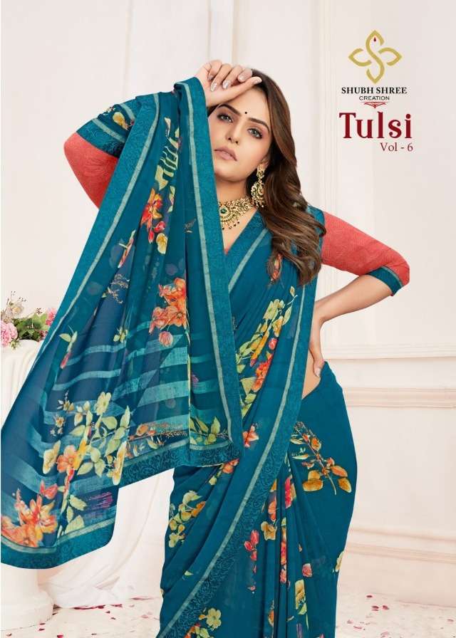 shubh shree tulsi vol 6 weightless printed sarees at krishna creation