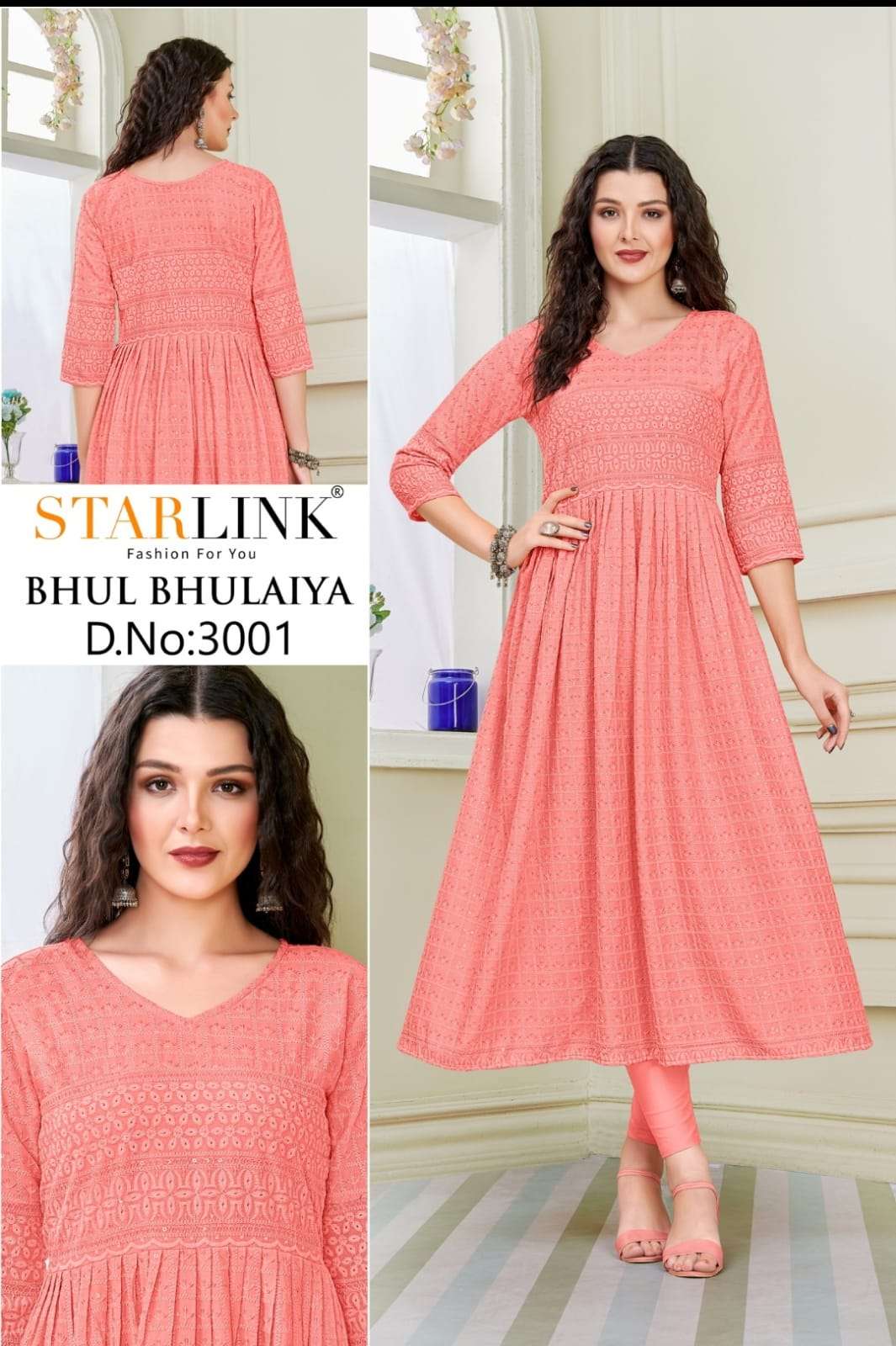 starlink bhool bhulaiya rayon kurti with shiffli work flair pattern exports 