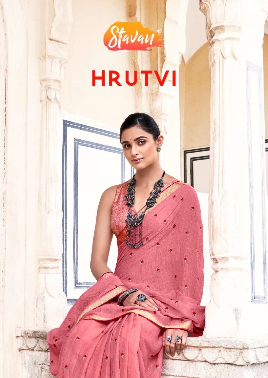 stavan hrutvi chiffon with embroidery work sarees authorized supplier 