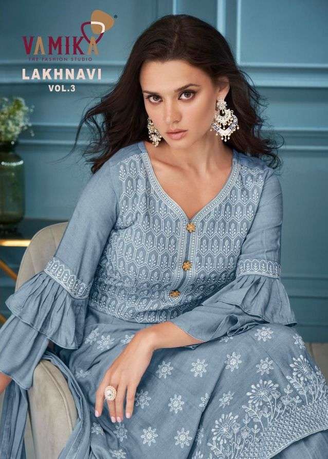 vamika  lakhnavi vol 3 designer kurti with plazzo & dupatta wholesaler
