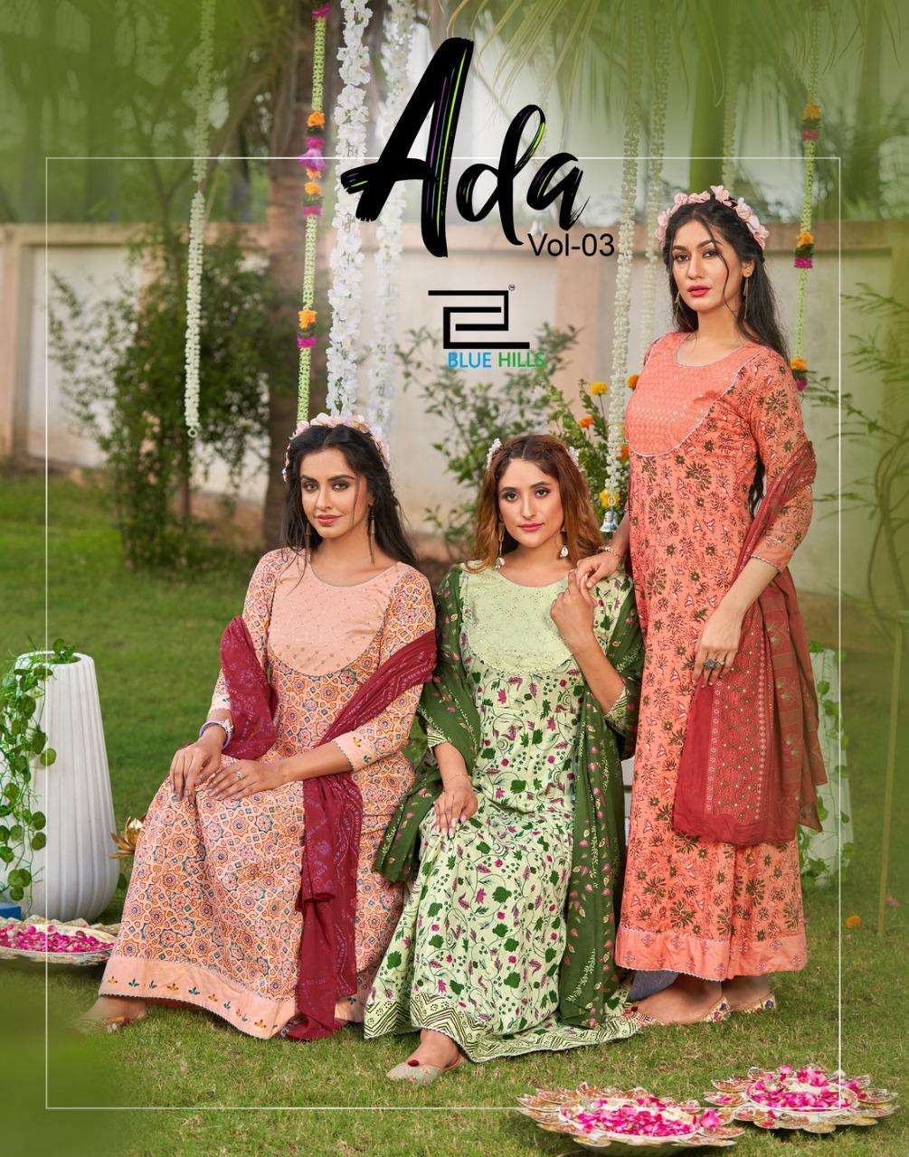 ada vol 3 by blue hills cotton long anarkali gown with dupatta big size collection