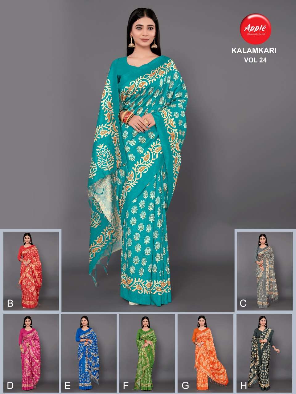 apple kalamkari cotton chapa silk sarees wholesaler 