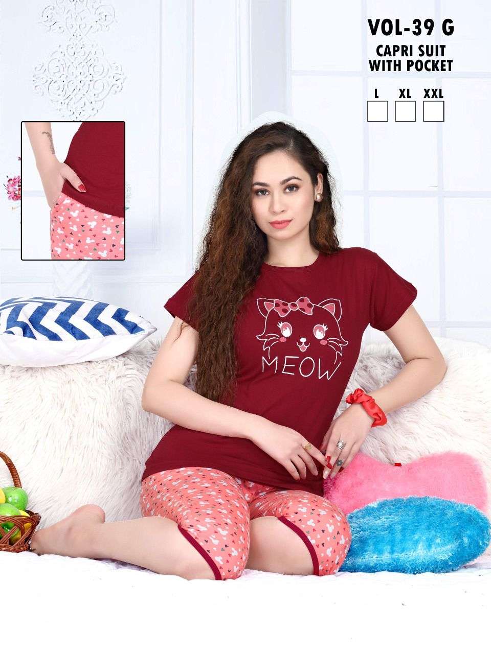 FASHION TALK  CAPRI VOL.39 G Heavy Shinker Hosiery Cotton Heavy Night Suits With Pocket Capri  CATALOG WHOLESALER BEST RATE