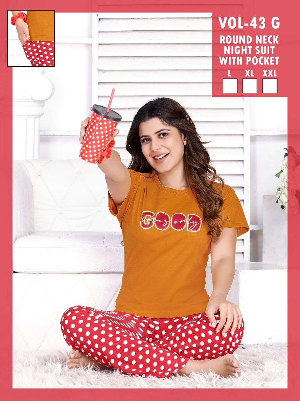 FASHION TALK VOL.43 G Heavy Shinker Hosiery Cotton Night Suits With Pocket CATALOG WHOLESALER BEST RATE