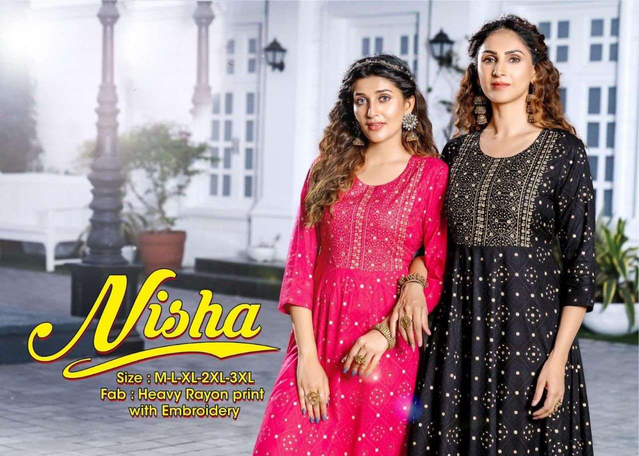 GOLDEN NISHA HEAVY RAYON PRINT WITH EMBROIDERY KURTI CATALOG WHOLESALER BEST RATE