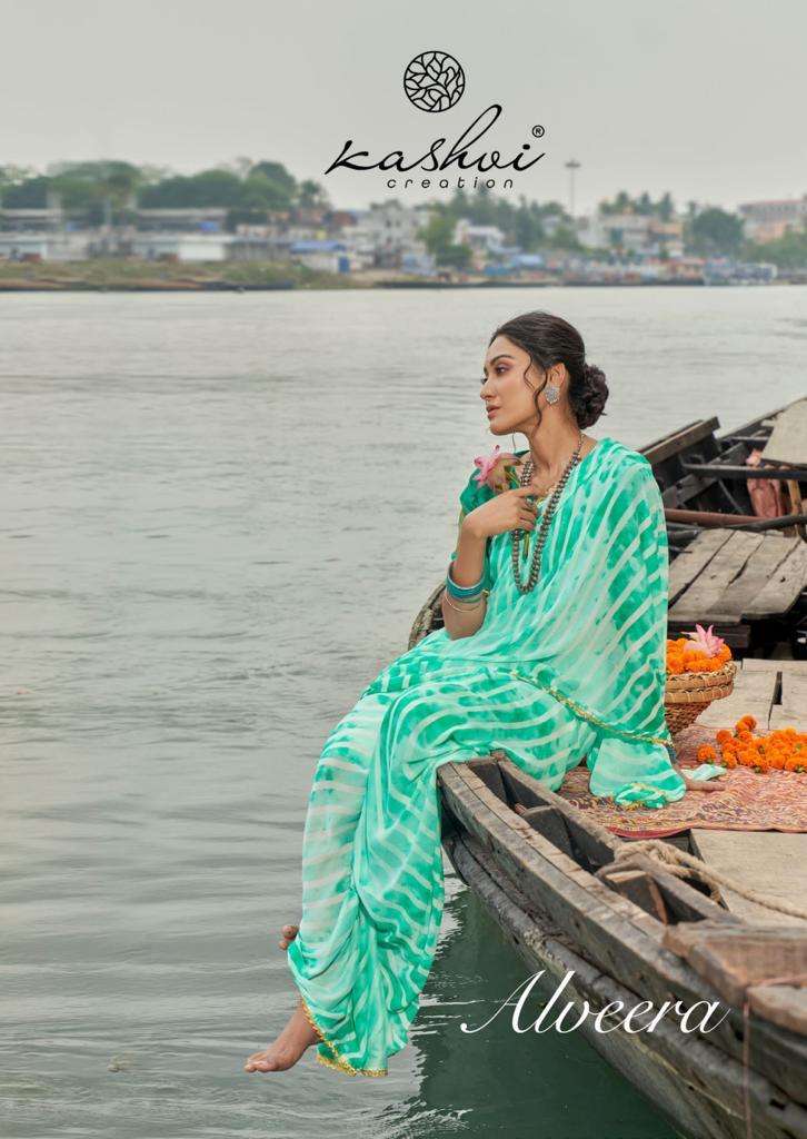 kashvi creation alveera lehariya moss foil printed designer sarees