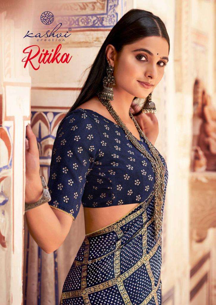 kashvi creation ritika bandhej moss foil printed designer sarees