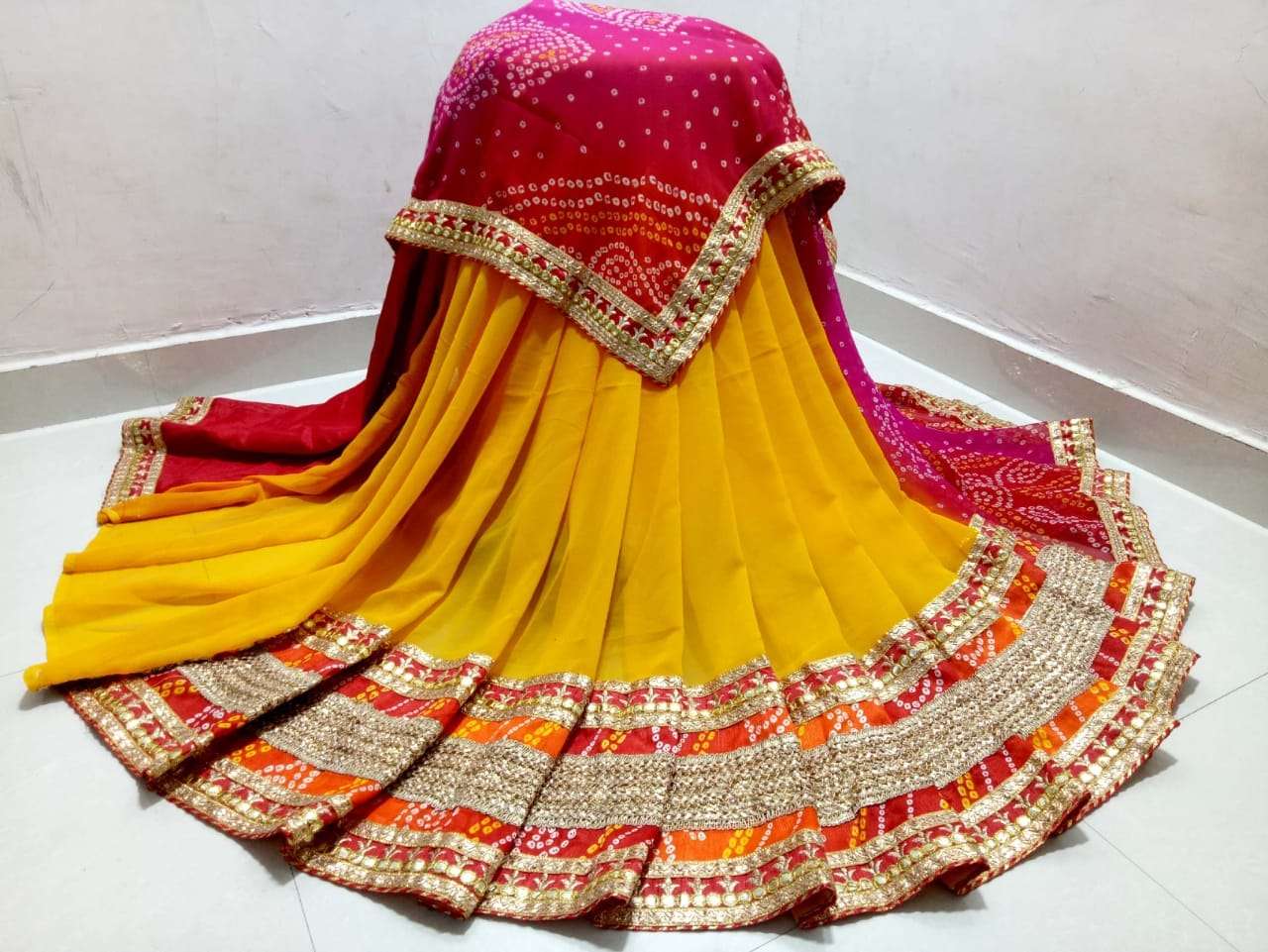 kc princess georgette fancy bandhani with work border sarees manufacturer 