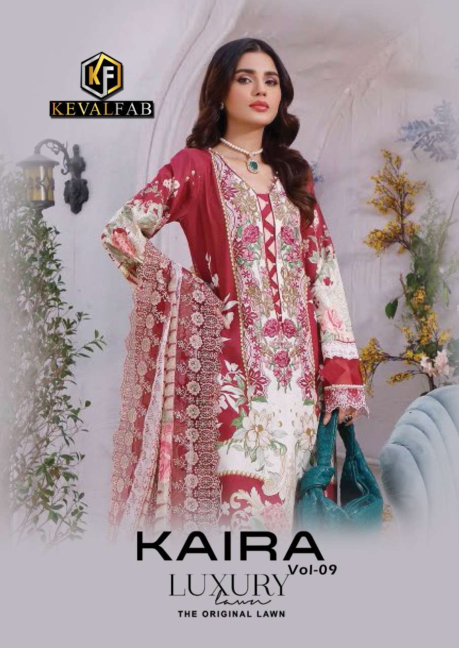 keval fab kaira vol 9 lawn cotton suits catalog 