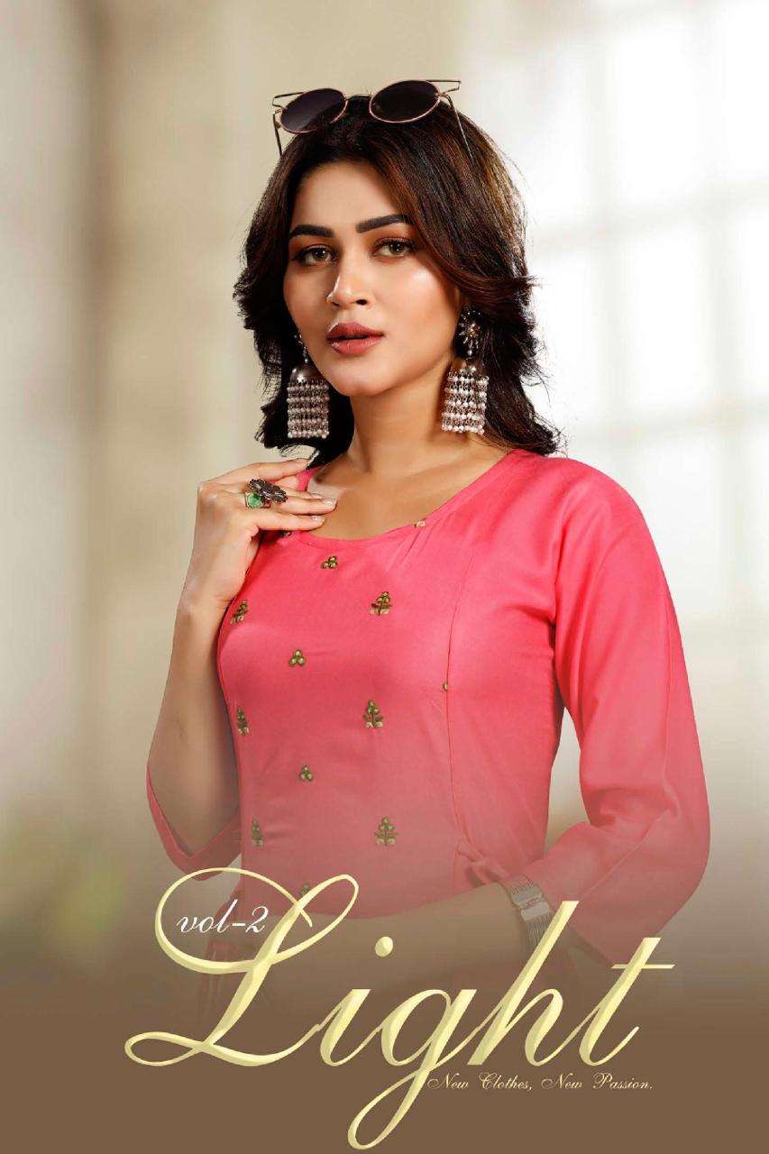 LIGHT VOL.2  HEAVY RAYON 14KG EMBROIDERY WORK KURTI CATLOG WHOLESALER BEST RATE