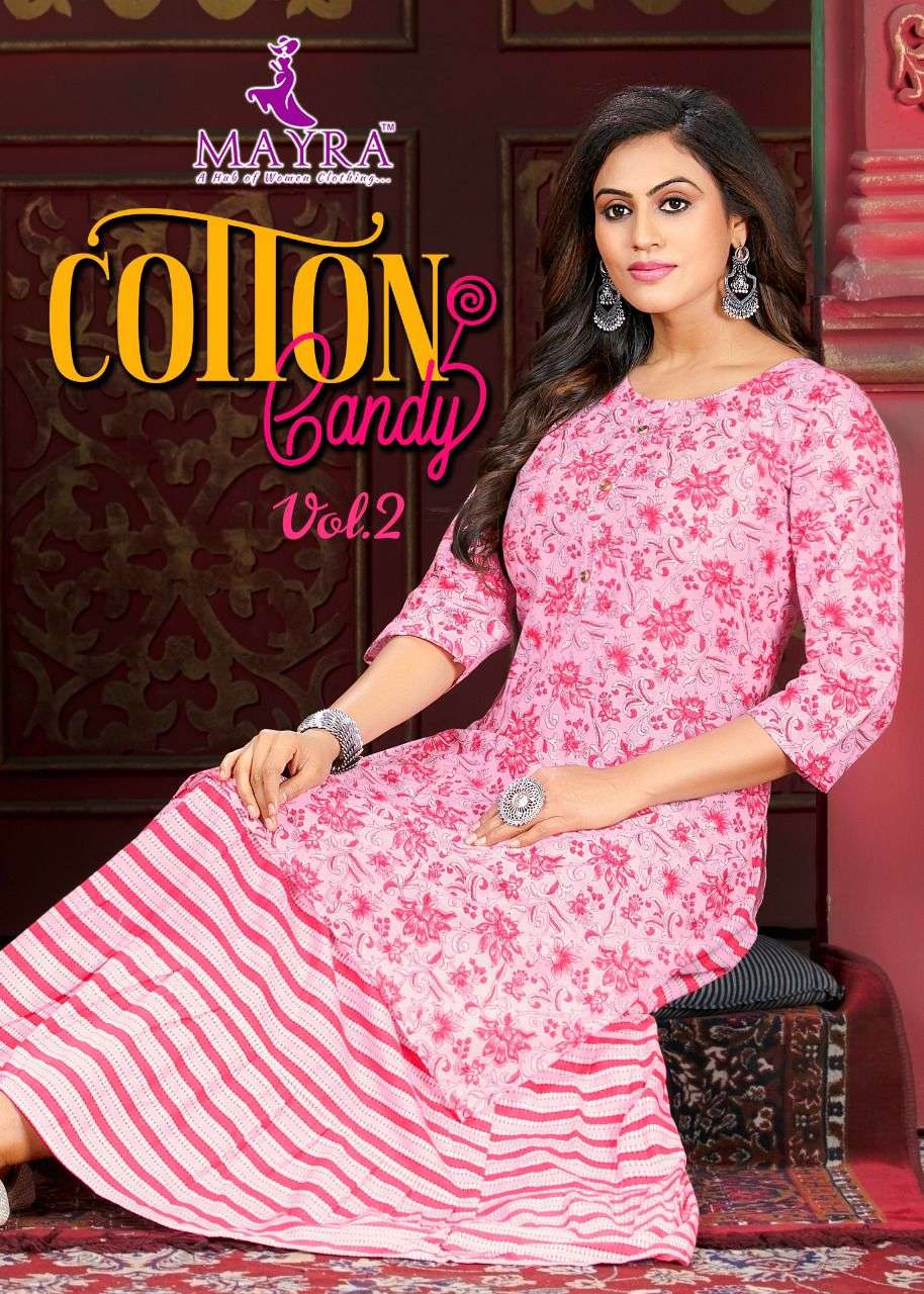 MAYRA COTTON CANDY VOL.2 Top:-Pure cambric jaipuri foil cotton straight kurti pure Jaipuri cotton skert with full interlock on each joint KURTI CATALOG WHOLESALER BEST RATE