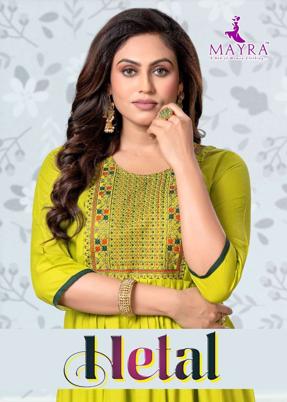 MAYRA HETAL HEAVY REYON 14 kg Rayon Slub Embroydrey Feeding top CONCEPT KURTI CATALOG WHOLESALER BEST RATE