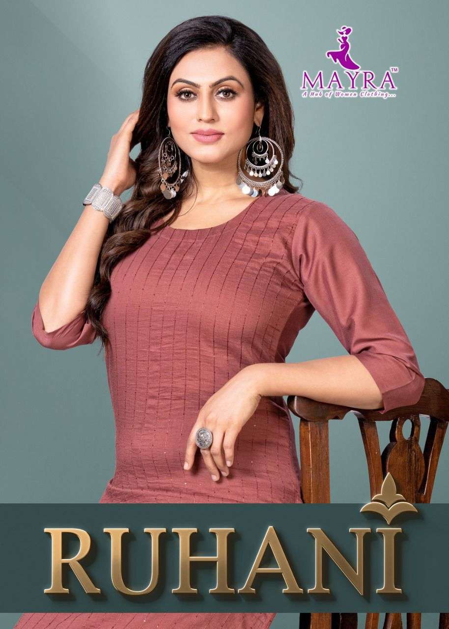 MAYRA RUHANI Sequence chinon silk with stiching pattern with side pocketside pocket with straight kurti on Chinon silk cloth with sequence work on front  panel KURTI CATALOG WHOLESALER BEST RATE 