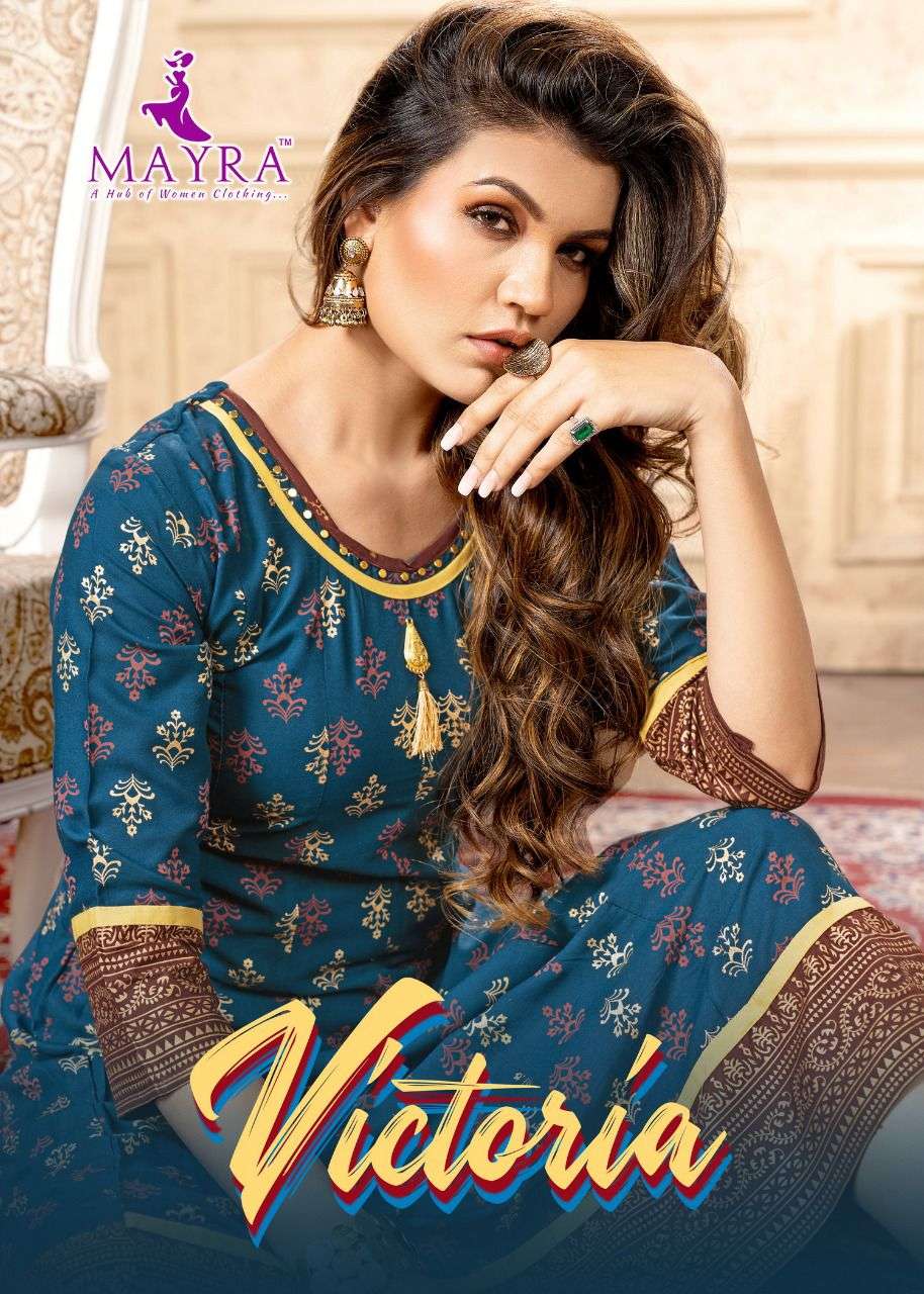 MAYRA VICTORIA HEAVY Reyon plain 14kg  with machine Gold print with totally Kalli with manual handwork KURTI CATALOG WHOLESALER BEST RATE
