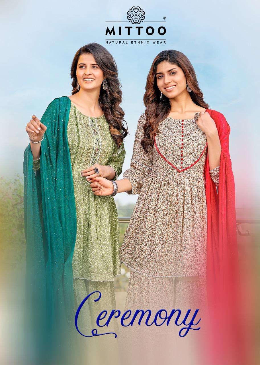 mittoo ceremony peplum with sharara and dupatta set 