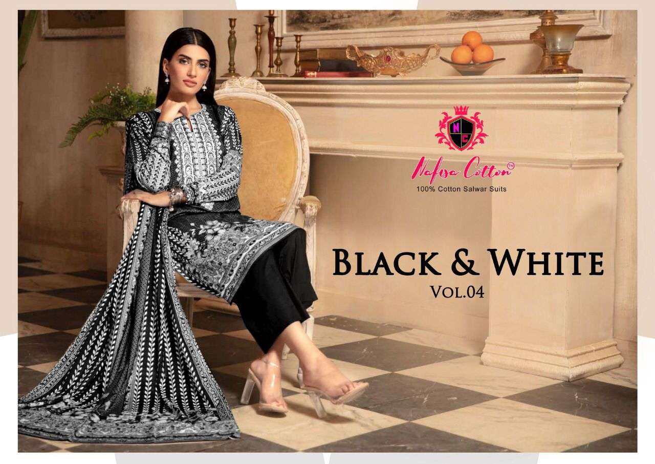 nafisa cotton black and white karachi queen vol 4 dress suits 