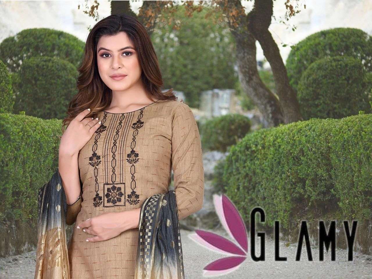 NEW GLAMY VOL.1 HEAVY Rayon 14 Kg self Embosse READYMADE SUIT CATALOG WHOLESALER BEST RATE