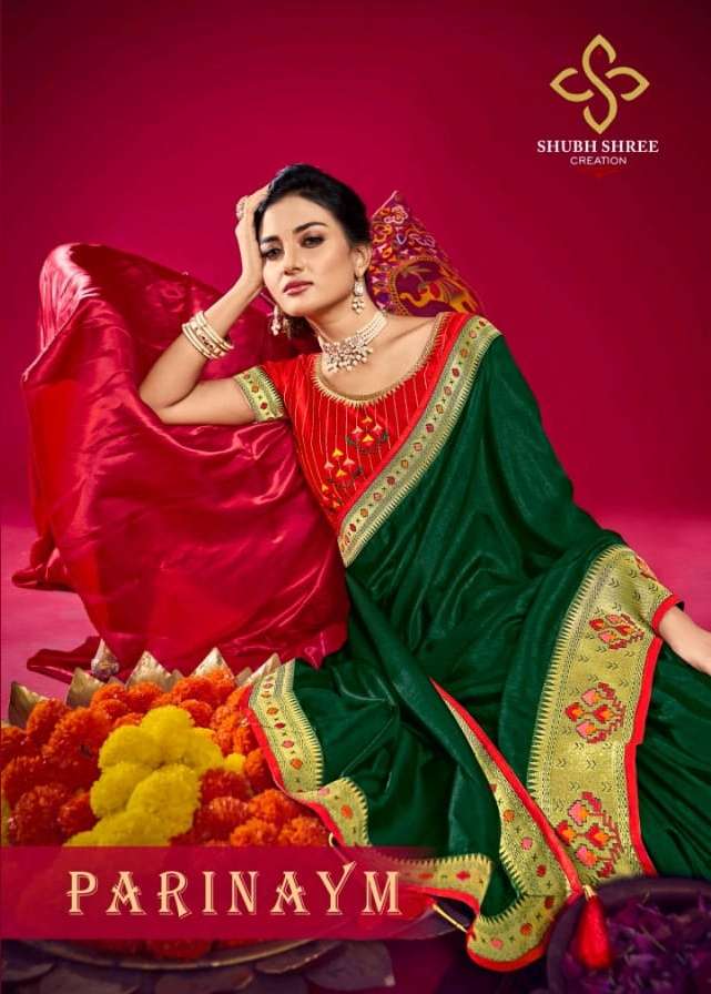 parinaym by shubh shree creation velvet tusser silk designer sarees