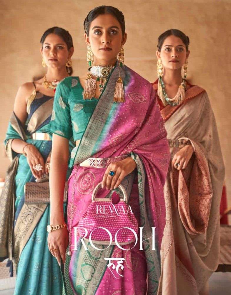 rewaa rooh silk bandhani style designer sarees wholesaler 