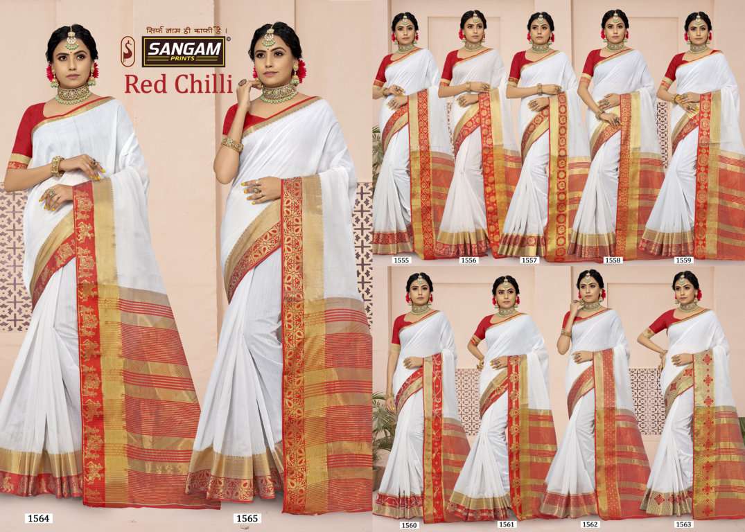 sangam prints red chilli cotton weaving saris wholesaler
