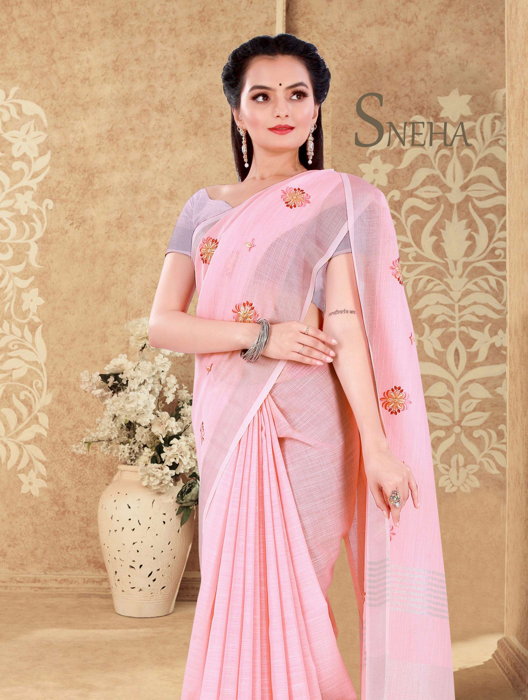 riwazo sneha linen embroidered saris wholesaler