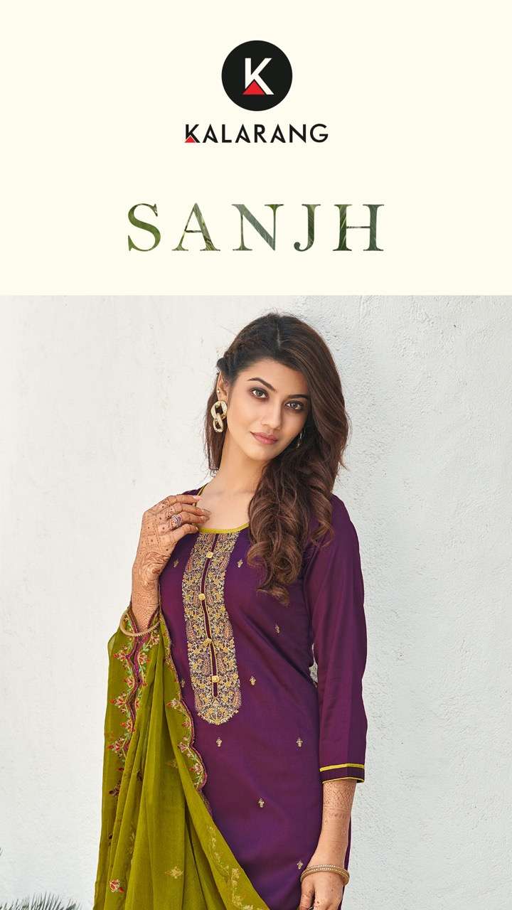 sanjh by kalarang jam silk cotton work dress materials