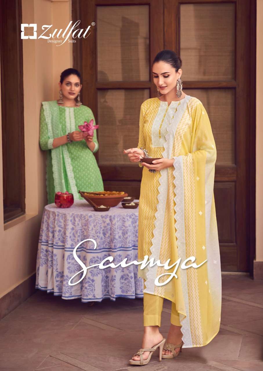 saumya by zulfat cotton printed dress materials with 3 mtr bottom