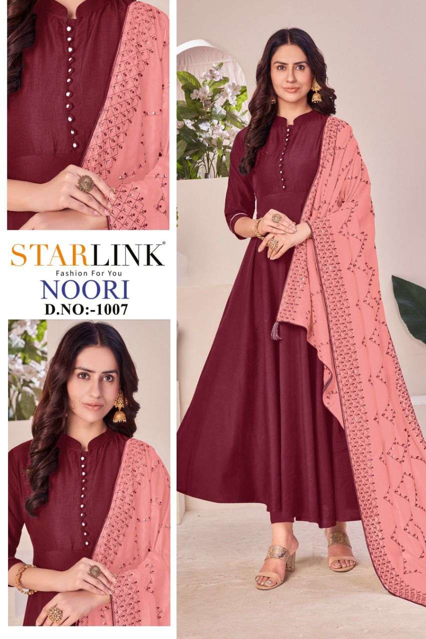 starlink noori kurti gown with dupatta flair pattern combo set 