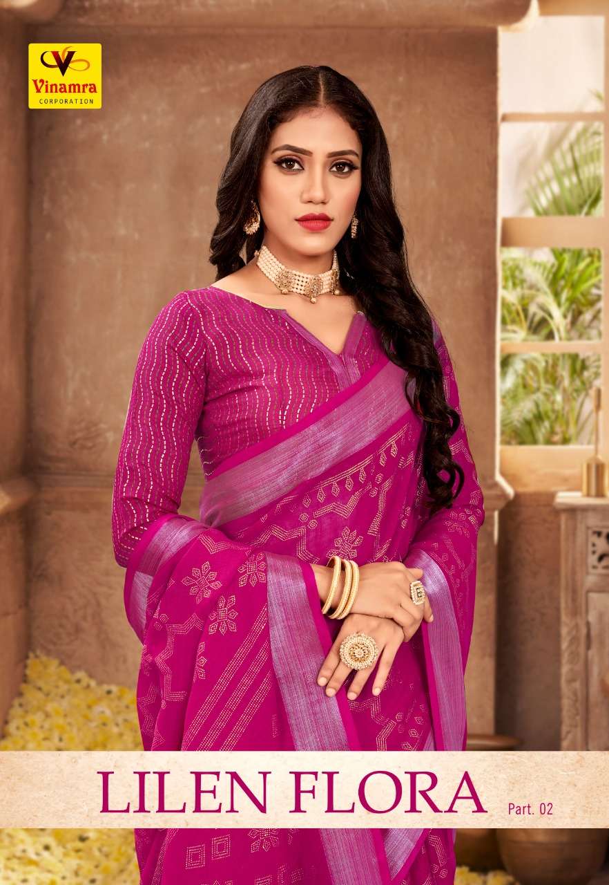 vinamra lilen flora vol 2 linen foil print sarees dealer 