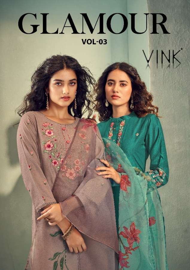 vink glamour vol 3 kurta with dupatta & pants handwork collection 
