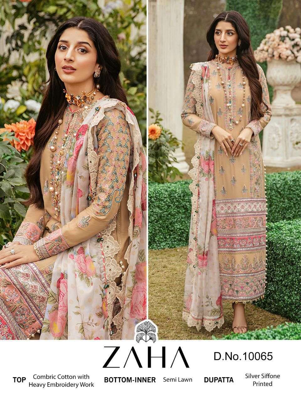 zaha 10065 design cotton pakstani suit at singel wholesale price 