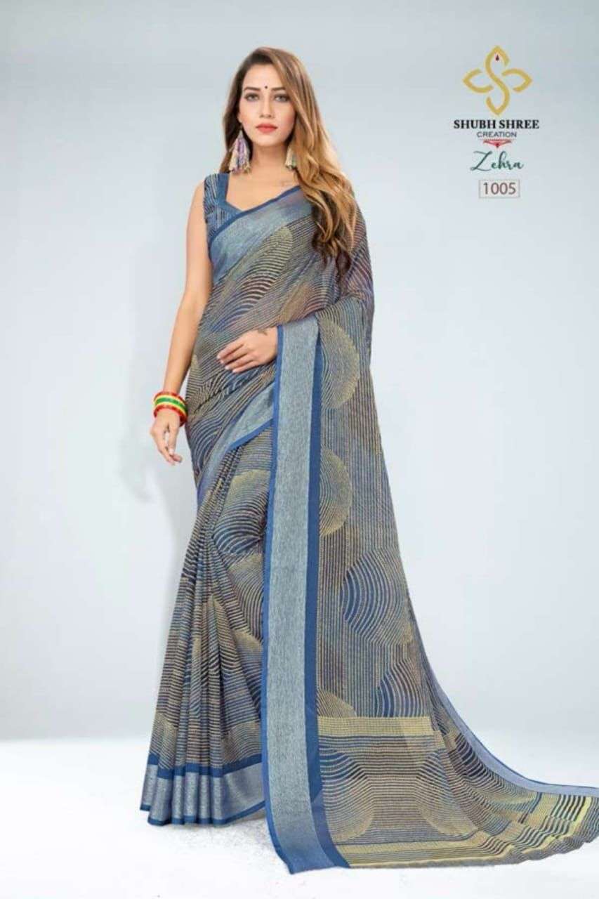 zehra by shubh shree net foil printed fancy saree