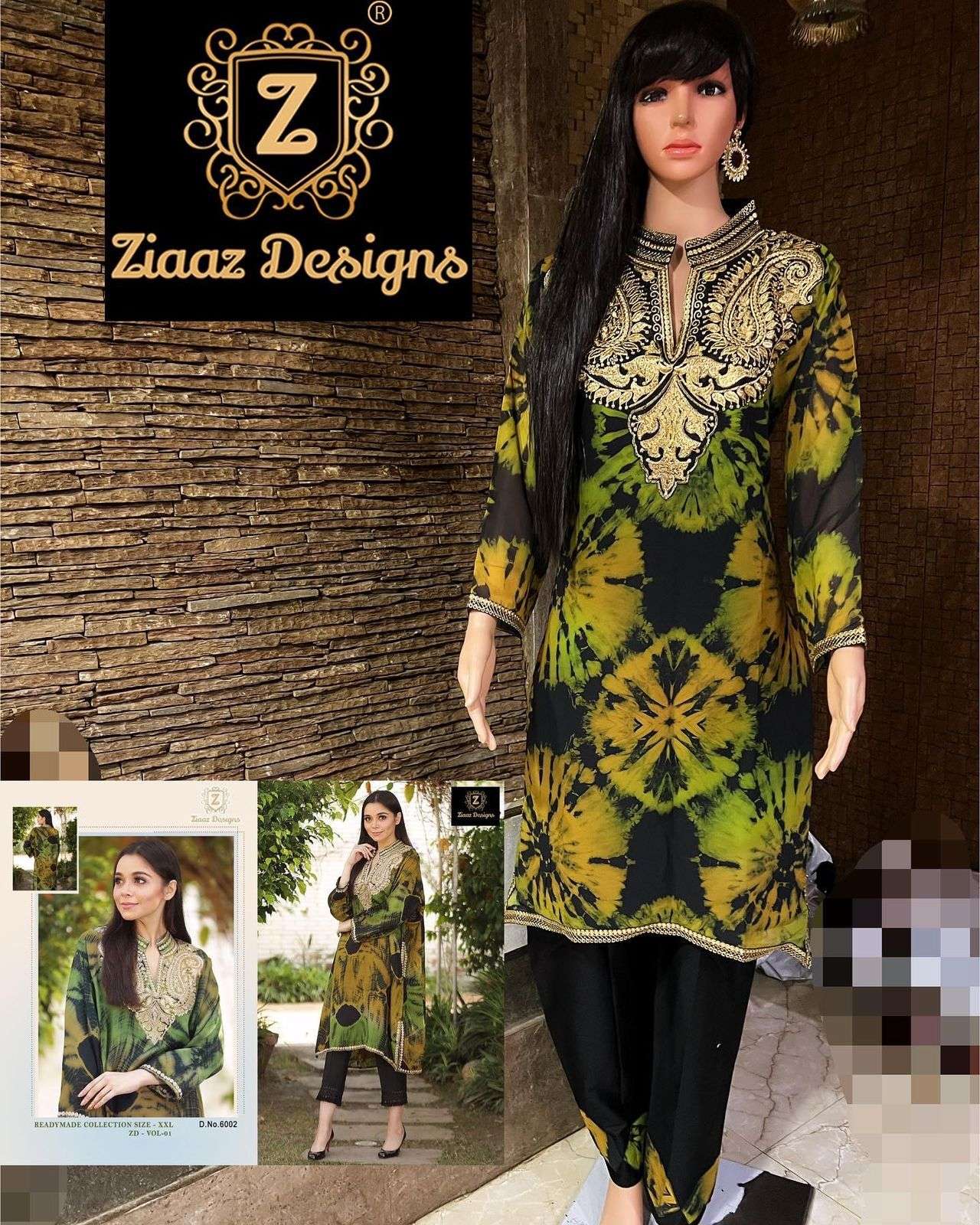 ziaaz designs zd 01 georgette embroidery readymade pakistani suits