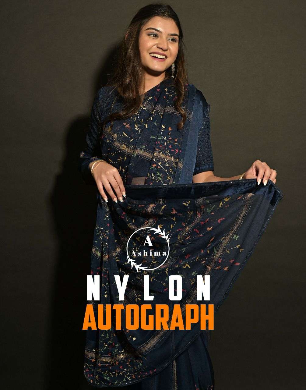 ashima nylon autograph weaving pattern with satin patta fancy sarees collection