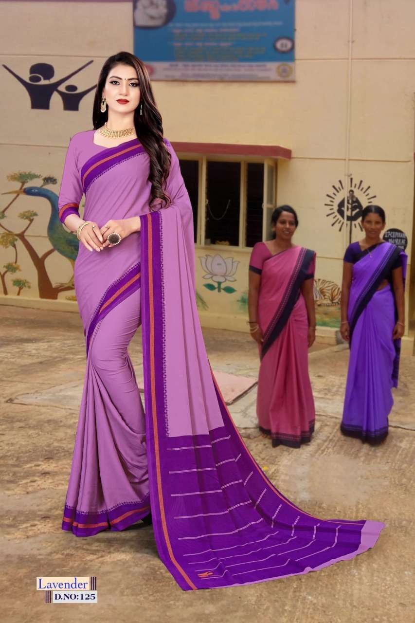 bansi lavender butter crepe school maid uniform sarees collection