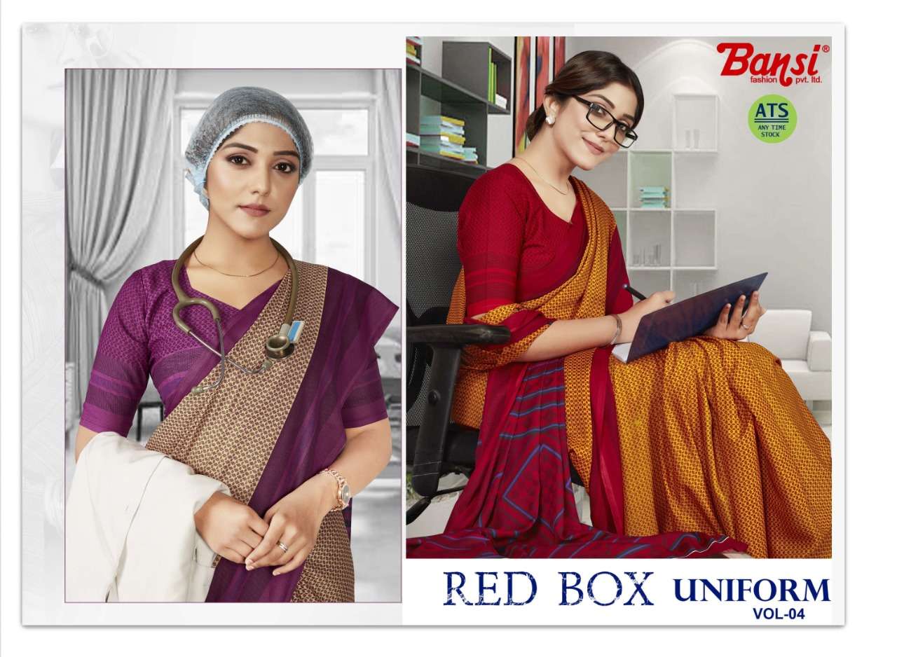 bansi red box uniform vol 4 butter crepe uniform sarees collection