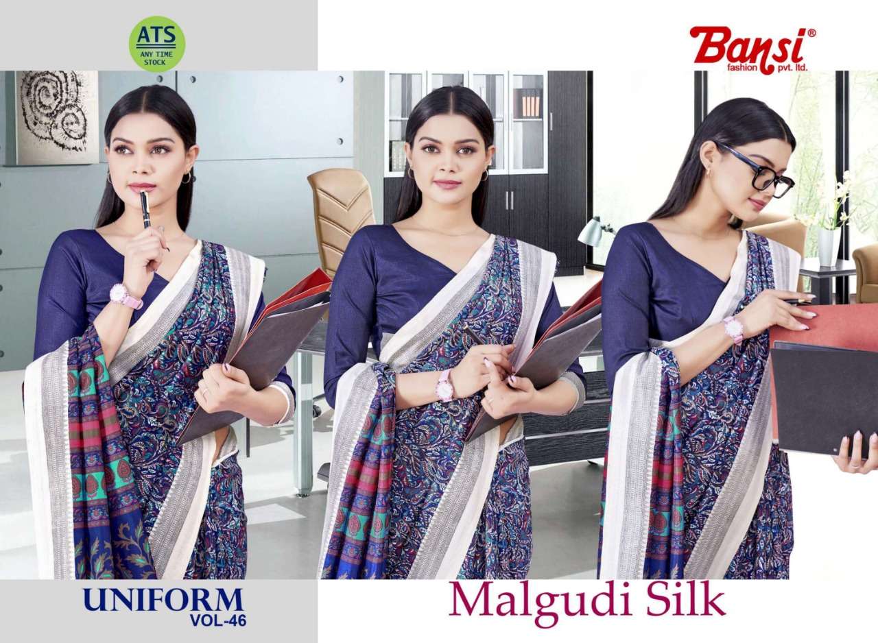 bansi uniform vol 46 malgudi silk uniform sarees collection