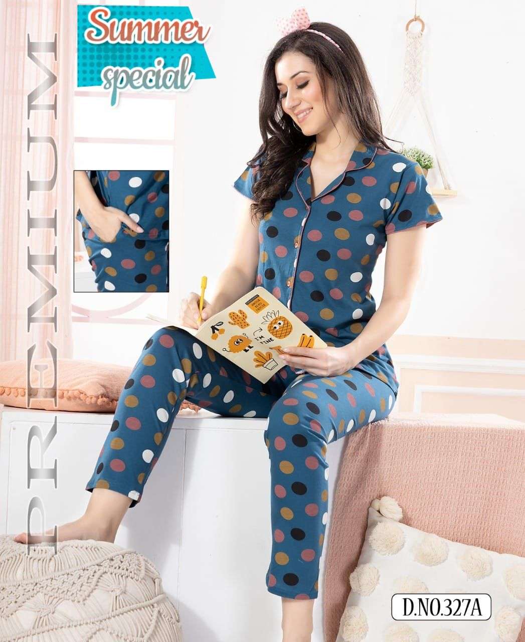 FT COLLOR NS. VOL.327 Heavy Shinker Hosiery Cotton Printed Night Suits CATALOG WHOLESALER BEST RATE