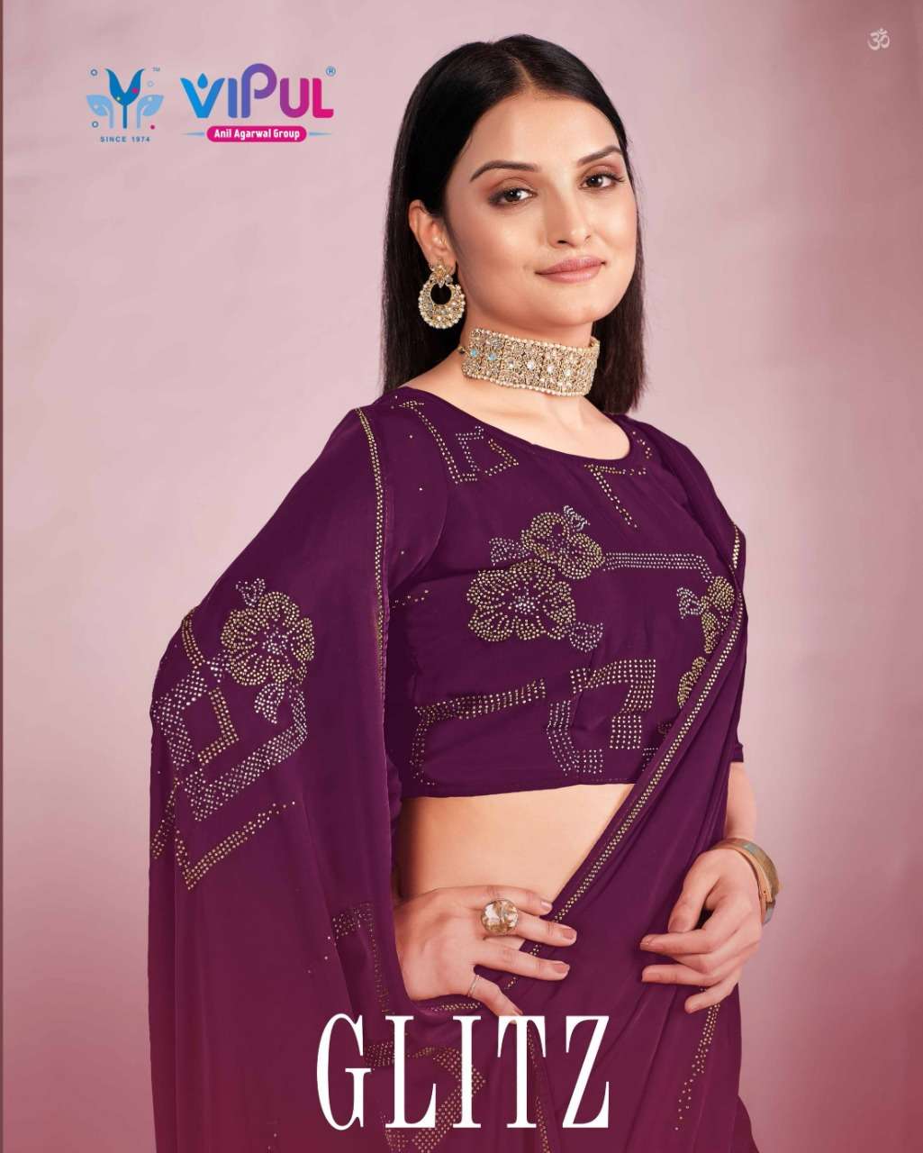 glitz by vipul satin with siroski work wedding sarees