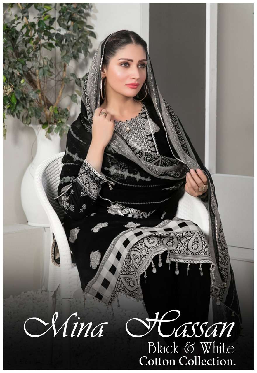 keval fab mina hassan black & white cotton printed pakistani dresses