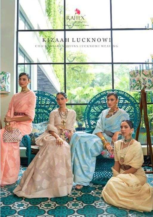 kizaah lucknowi by rajtex 275001-275006 series weaving chikankari designer saree